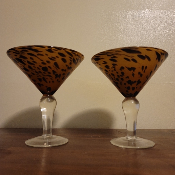 Tortoiseshell Martini Glasses Handblown - Picture 4 of 7